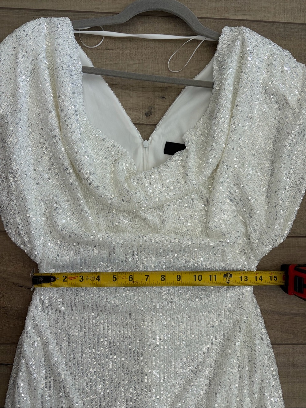Zara White All Sequin Draped Neck Fitted Mini Dress Bridal Cocktail NWT Large - Picture 10 of 12